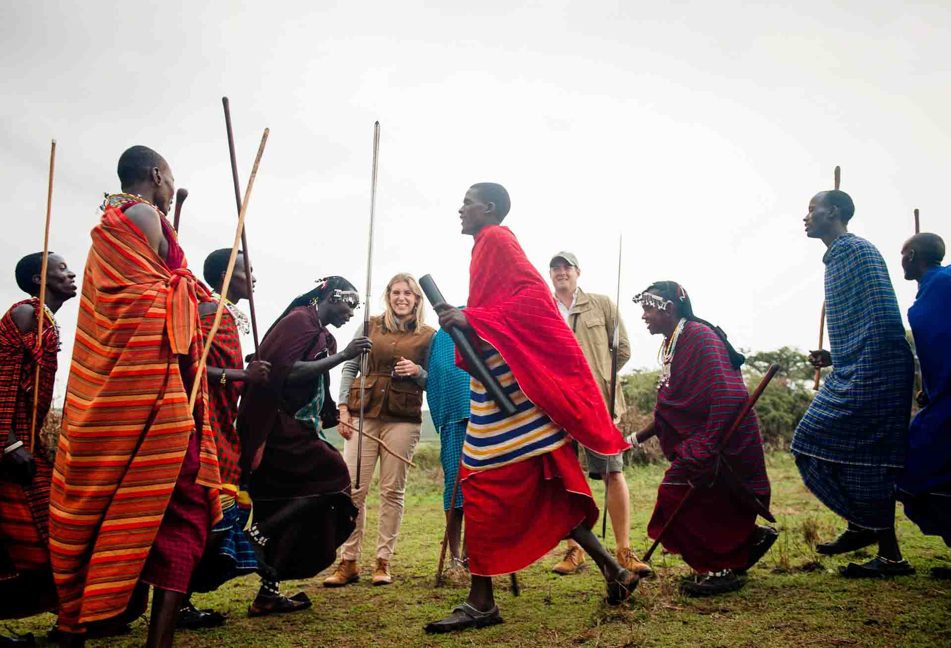 A group of Maasai warriors doing a traditional jumping dance at Entumano Private