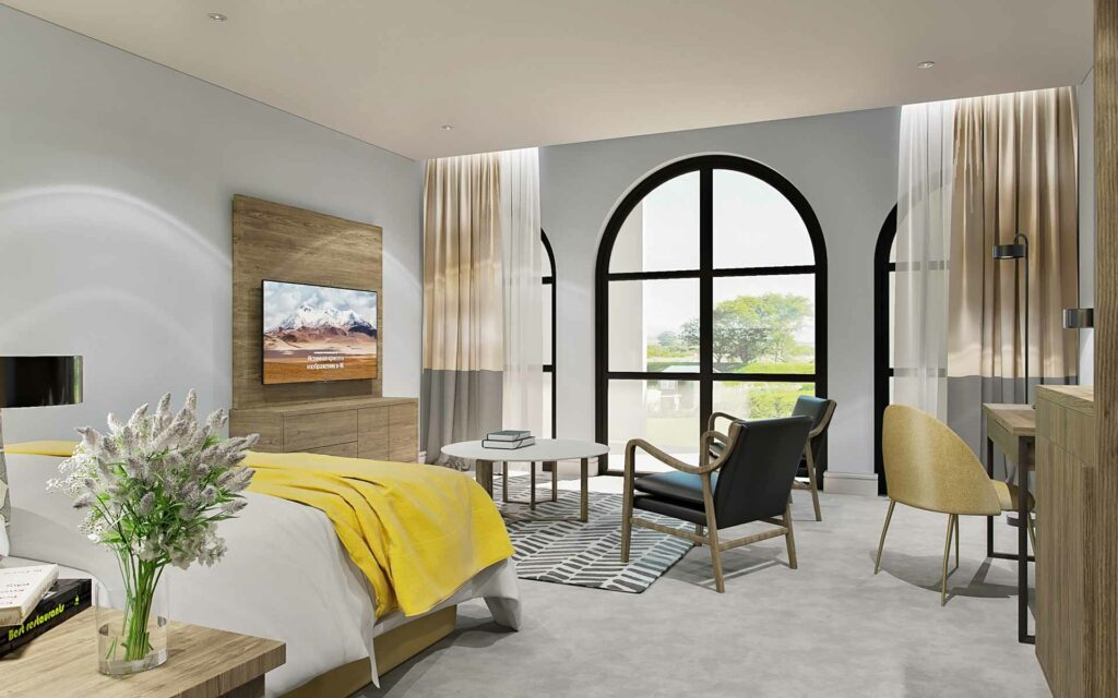 A render of a bedroom at Hazendal Hotel – one of the new African luxury resorts set to open in 2023.
