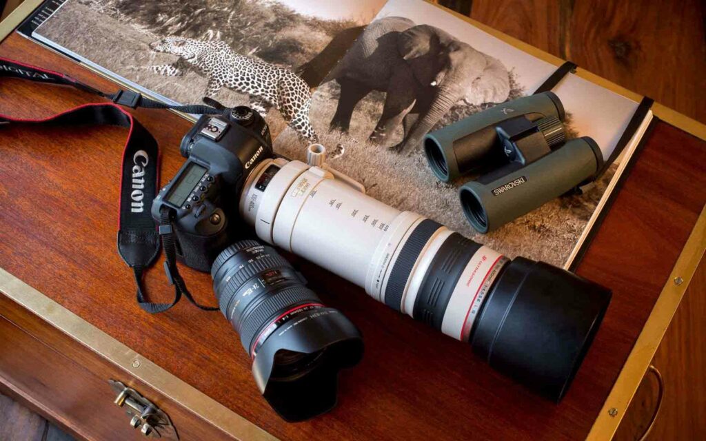 Photography equipment at Selinda Camp - a great destination for a photo safari in Africa.