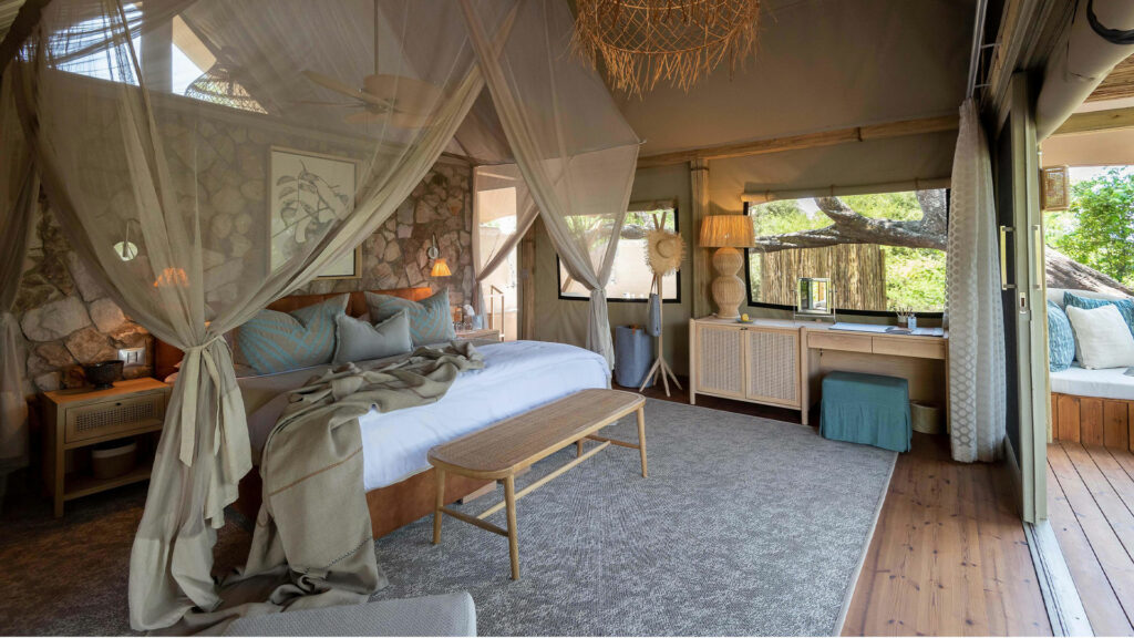 Inside of a canvas tent at Mpala Jena with Grand Africa Safaris
