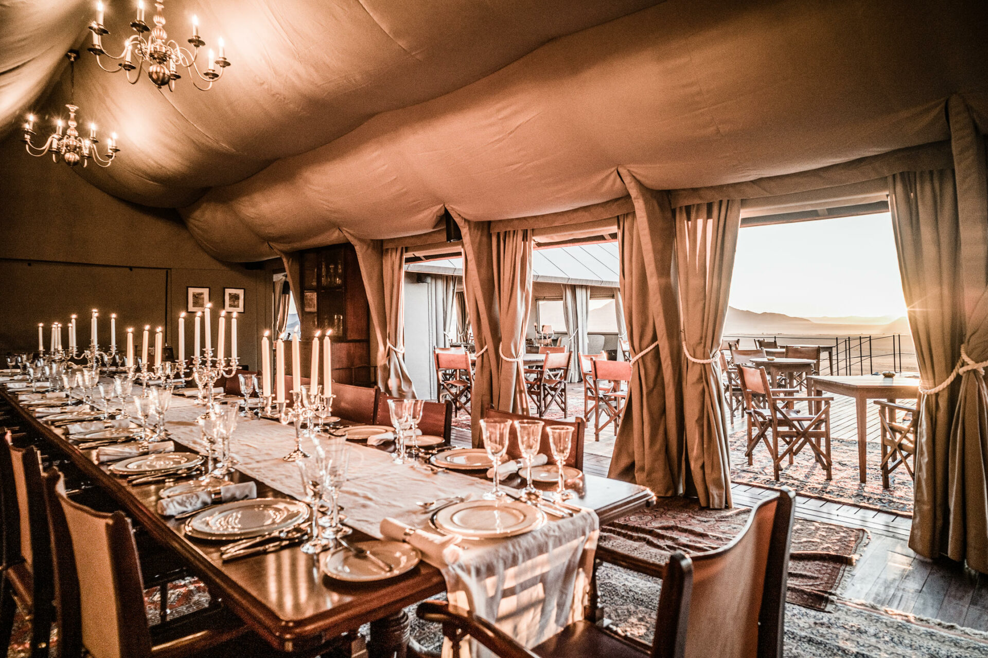 Dining set up at Zannier Sonop in Namibia with Grand Africa Safaris