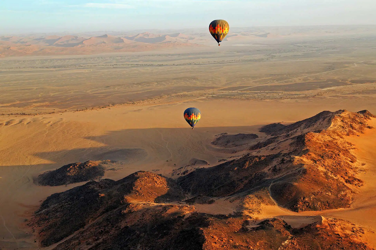 Hot air balloon over the desert.