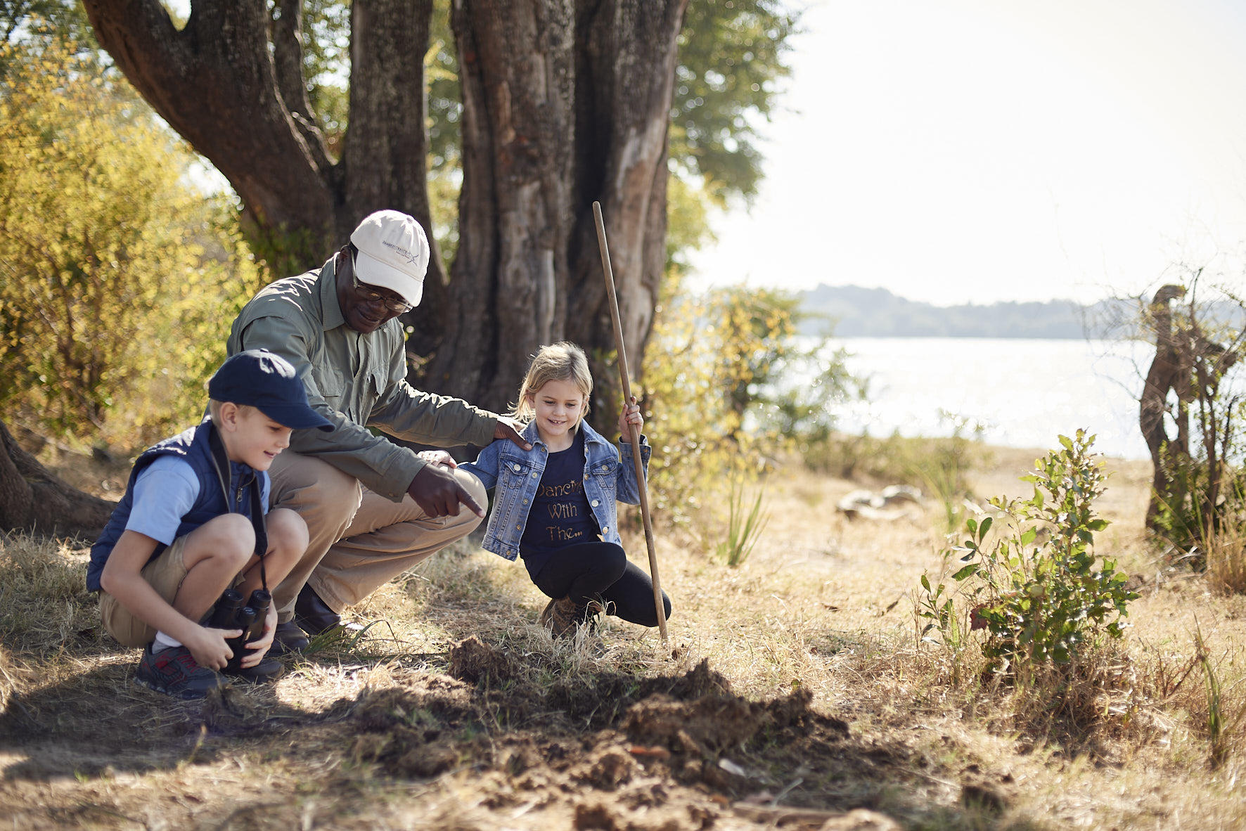 A guided walk for children at Victoria Falls River Lodge with Grand Africa Safaris